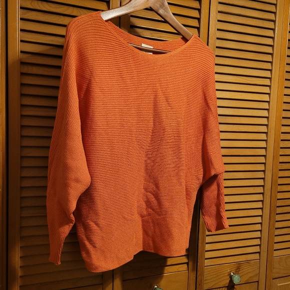 Chico's Boatneck Orange Pink Sweater with hints of Gold - Picture 4 of 5